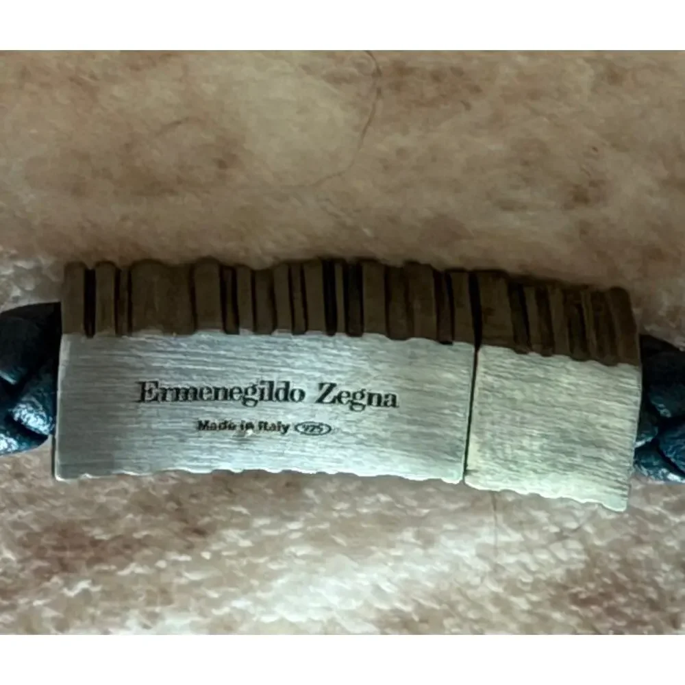 $595 NEW Men's Ermenegildo Zegna Black Rhodium Plated Silver & Braided Bracelet